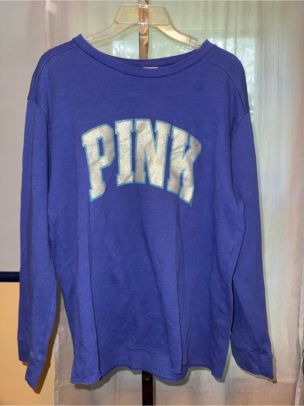 Victorias Secret PINK Medium Blue Sparkle Long Sleeve Shirt